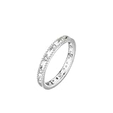 Musihy Anillos de boda para mujer, anillo hueco de oro blanco de 2,6 mm de ancho con diamante creado en laboratorio, Metal, Diamante creado en laboratorio