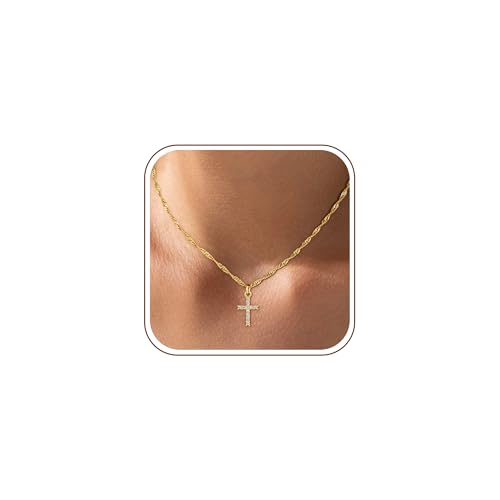 Fezodo Cross Necklace for Women Trendy Christmas Gift - Dainty 18K Real Gold Plated Minimalist CZ...