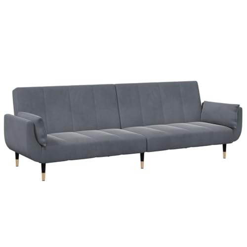 Sofá cama de 2 plazas convertible con módulo reposapiés gris 5