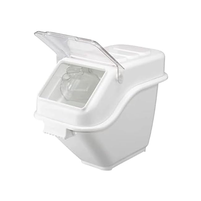 Soro Essentials- 5 Gallon Shelf Ingredient Bin with Hinged Clear Lid Plastic Scoop White Color- Kitchen Food Container Food Storage for Sugar Grains Rice Baking Supplies