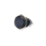 Baomain Latching Push Button Switch with Black Metal Shell 16mm 5/8' Mounting Hole Eagle Eye Ring LED 24V Blue