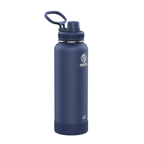 Image of Takeya Actives Stainless Steel Water Bottle, Insulated Spout Lid, Keeps Drinks Cold 24 Hrs, Leakproof, Durable, Dishwasher Safe, Ideal for Gym, Travel, Fits Most Cup Holders, 40 oz /Midnight Blue