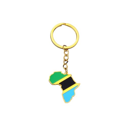 LUTAKU Porte-clés carte africaine 44 styles – Acier inoxydable doré émaillé National Pride accessoire femmes hommes porte-clés sacs porte-clés sœurs frères cadeaux d'anniversaire, Tanzanie., taille
