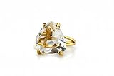 Boîte-cadeau gratuite Anemone Bagues Mode Sophistiquées Pour Femmes - Anneau En Quartz De Cristal Rempli D\'or Jaune 14k - Bijoux 14k Pour Événements Et Tenues Décontractées - Boîte-Cadeau Gratuite