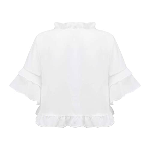 Kid Girls Casual Middle Sleeve Plain Mid-Sleeve Ruffle Shirt Chiffon Shawl Pearls Lace-up Straps Cardigan2
