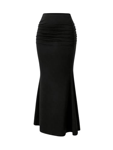 SOLY HUX Women's Maxi Bodycon Long Skirt High Waisted Ruffle Ruched Flowy Mermaid Skirts
