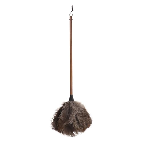 TEHAUX Plumero Doméstico de Avestruz Mango Largo de Madera de Nogal Mate Negro Herramienta de Limpieza Antideslizante para Polvo en Electrodomésticos y Hogar 1 Pieza