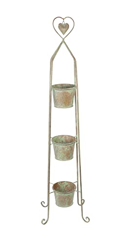 FRANK FLECHTWAREN Pflanzsäule Herz, mintgrün patiniertes Metall mit trendigen Rosteffekten, 3 Pflanztöpfchen, Maße: Pflanztopf Ø 13 x 10 cm, GH 104 cm