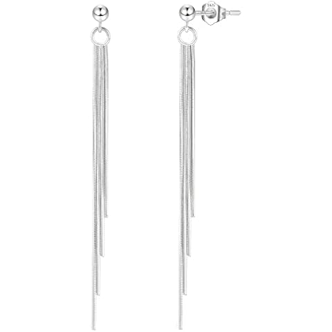 Pendientes de borla largos y ligeros de plata de ley 925 maciza Cover