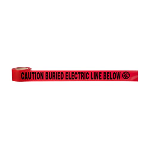 3M Scotch Buried Barricade Tape 303, With "Caution Buried Electric Line Below" Text, 3 In X 300 Ft, Red, Warning Tape, Pack Of 1 Roll #TOP2