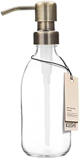 Kuishi Clear Glass Pump Bottle Dispenser [1000ml, Black Pump] Refillable Amber Glass Soap Dispenser Bottle with Stainless Steel Pump, Eco- Friendly (BPA-Free)
