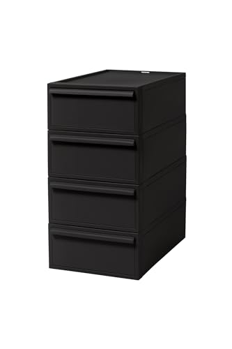 ライクイット (like-it) 収納ボックス 約幅32×奥52×高62.6cm 日本製 クローゼットシステム 引出し (S) 4個組 オールブラック CS-D1 4P 累計販売数270万台突破（Amazon）