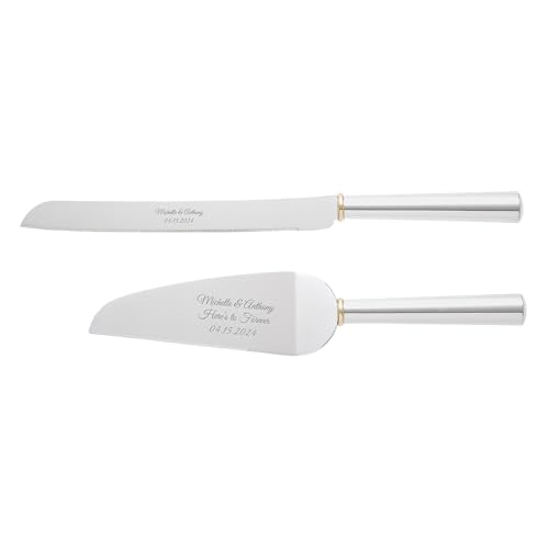 THINGS REMEMBERED Engraved Silver and Thin Gold Band Cake Server Set (Free Customization)