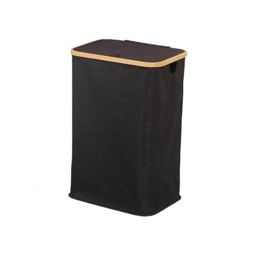 KUBERAS折りたたみ 収納バスケット オックスフォード生地 竹フレーム 汚れ衣類 かご 衣類収納 おもちゃ収納 洗面所 ランドリーバスケット 布団収納 ネット付き 省スペース (オックスフォード布ブラック,小サイズ)