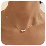 Gold Pearl Necklaces for Women Trendy, 14K Gold Plated Dainty Necklace Simple Layered Pearl Necklaces for Women Trendy Wedding Birthday Jewelry