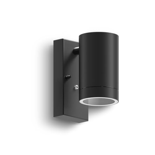 CALEX aplique de pared Alba, 1x GU10, luz descendente para jardín, impermeable, sensor día y noche, negro, aluminio