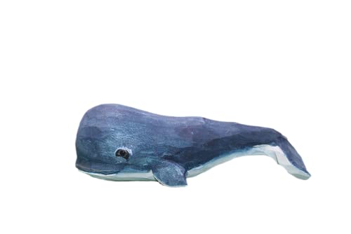Image of Sea Animal Figure Wooden Sperm Whale Figurine, Hand Carved Wood Small Ocean Animal Figurine for Collector, Cake Topper, Home Decoration (Navy Blue)