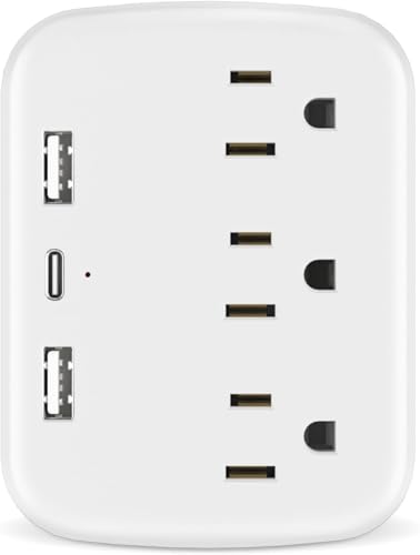 Outlet Extender Multi Plug Wall Outlets, Surge Protector, Wall Plug Splitter with 3 AC Outlets & 3 USB Ports (2 USB-A + 1 USB-C), Plug Adapter for Home/Office/Hotel/Travel