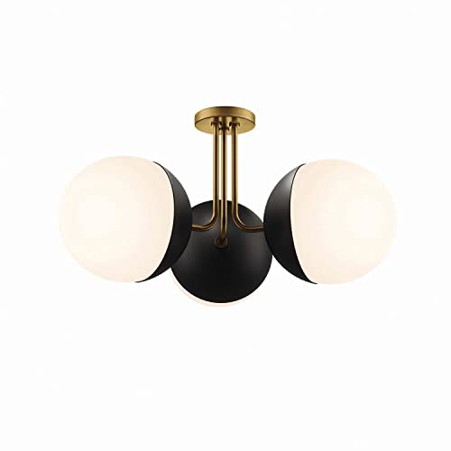 Modway Stellar 3-Light Semi-Flush Ceiling Light In Opal Satin Brass #TOP4