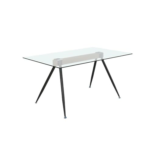 fanmuebles Mesa De Comedor Oviedo De Cristal Templado 140x90 | Mesa De Salón Moderna con Patas Metálicas Negras Y Travesaño Efecto Madera | Mesa Comedor Cristal para Salón O Cocina