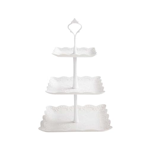 ケーキスタンド 3段 果物収納 白菓子皿 デザートスタンド 四角 デザートスタンド 北欧風 ペストリースタンド 組み立てが簡単 省スペース お菓子 果物 ケーキ 展示用 結婚式 誕生日 お茶会 パーティー用 (白(3段))