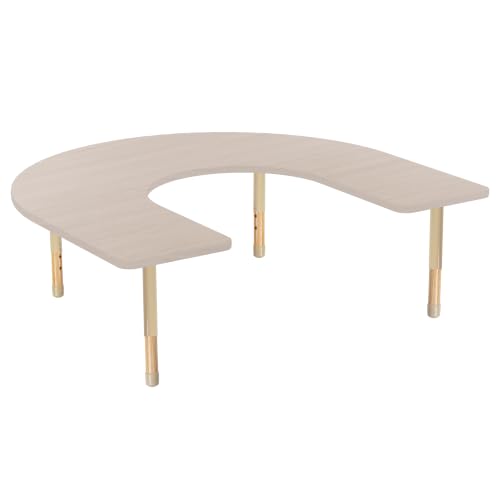 Image of 60 inch x 66 inch Horseshoe Kids Classroom Table with Adjustable Chunky Wood Legs