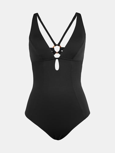 Image of CUPSHE Women's One Piece Swimsuit Deep V Neck Keyhole Cutout O Ring Textured Bathing Suit