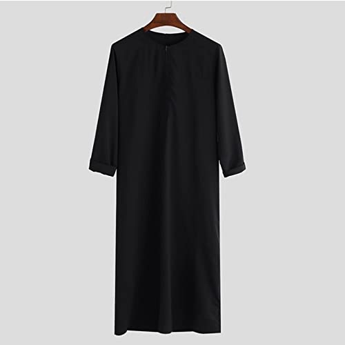 Zeiyignr Men's Muslim Dresses Half Zip Long Sleeve Shirts Kaftan Middle East Islamic Long Gown Saudi Arab Thobe Dubai Robe3