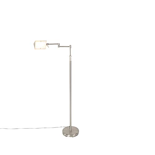 Qazqa led Design Stehleuchte, Stehlampe - Notia - Silber Farbe, inkl. 12W integrierter LED, 2700K, warmweiß, dimmbar, 146cm, Ideal als Küche lampe, Schlafzimmerlampe und Wohnzimmerlampe