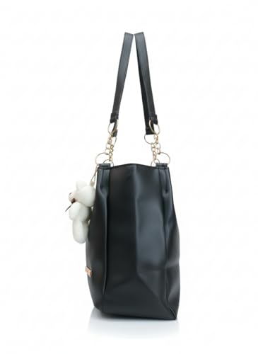 Image of AESTHETIC Women's Shoulder Handbag | Elegant PU Leather Tote with Chain Strap & Teddy Charm | Stylish Daily Use Purse for Office, College & Casual Outings-T-04