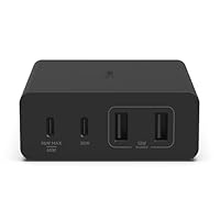 Belkin 108W GaN USB Charging Station for Multiple Devices, 2 USB Type C and 2 USB A Fast Desktop Charger Dock Hub for MacBook, Pro, Air, iPhone 16/15/14/13 Series, iPad Pro, Air, Galaxy & More - Black