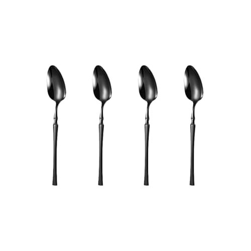 Image of Set of 4 Silverware Dessert Spoons | Korean Vintage Style Flatware Ice Cream Spoon Set | Dishwasher-Safe Stainless Steel Cutlery for Home, Restaurant & Gift Giving (Matte Black)