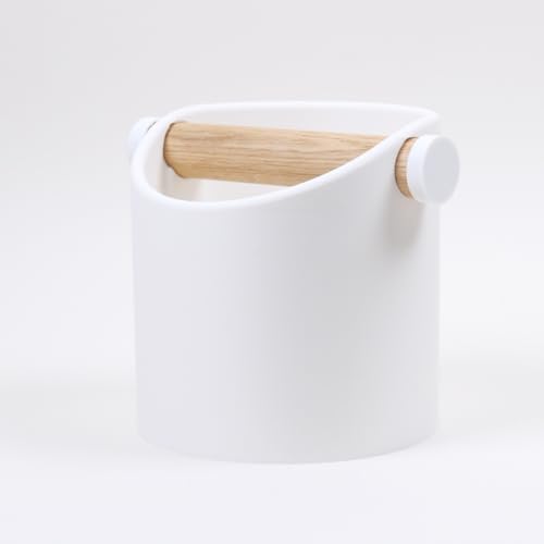 Minimalist Coffee Knock Box with Oak Knock Bar, Coffee Knock Box, Knock Box, Unique Gift for Coffee Lovers, Strong, Durable, Impact-Resistant, Matte White (Oak, Medium)