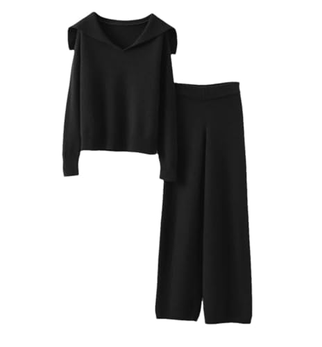 Pull 2 pièces 100% laine cachemire Haitpant ensemble haut de gamme à grand revers