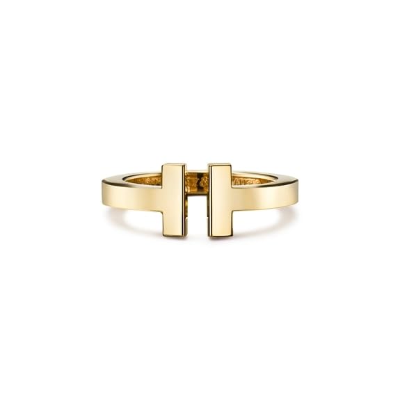 Pure 925 Sterling Silver Tiffany Inspired T square ring for Women Men Girlsbin 18k Yellow Gold Plated | Unisex Style | Best Gift for Her & Him, Anti-tarnish