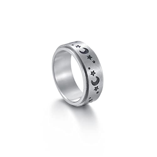 Bague lune et étoile Fidget Ring acier titane : anneaux tournants pour femmes et hommes