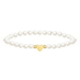 BAYLAY Initial Bracelets for Women Girls, 18K Gold Plated Letter S Initial Bracelet Trendy Heart Bracelet Pearl Bracelets Dainty Gold Bracelet for Women Flower Girl Gifts Bridesmaid Proposal Gifts