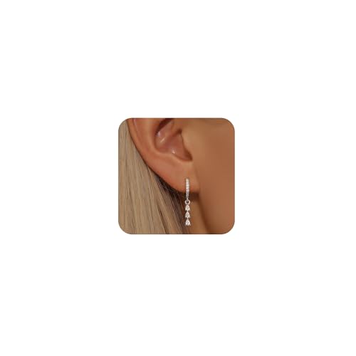CAROVO Dangle Earrings for Women Trendy 14K Gold/Silver Plated Hoop Earrings for Women Dainty CZ Huggie Drop Dangling Earrings Hypoallergenic Jewelry Gift