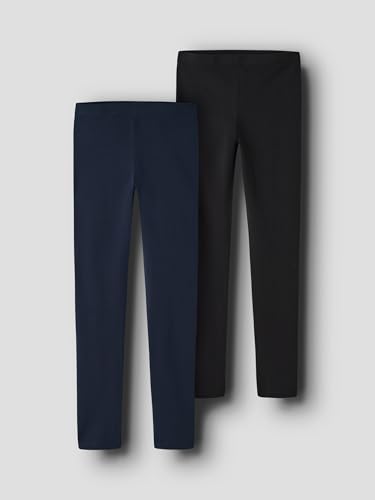 NAME IT Mädchen Nkfvivian 2p Noos Leggings, Dark Sapphire/Pack:Packed with Black, 158-164 EU