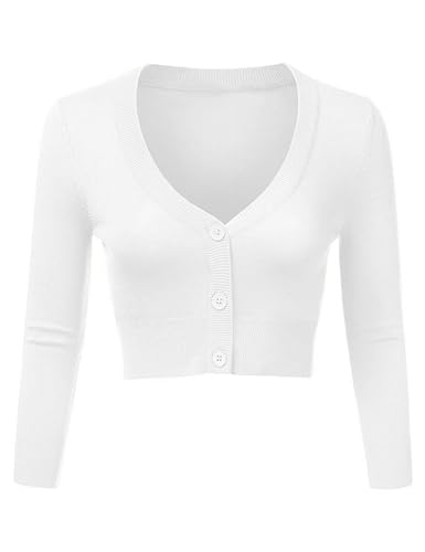 Irevial Boléro Femme Manches Longues Tricot Cardigan Respirant Gilet Femme Veste avec Boutons Tops Blanche,L