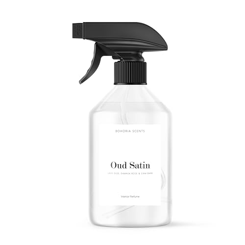 BOHORIA Spray d'ambiance de qualité supérieure Oud Satin - 500 ml - Parfum d'intérieur boisé fleuri avec oud, rose de Damas, violette, ambre et vanille -...