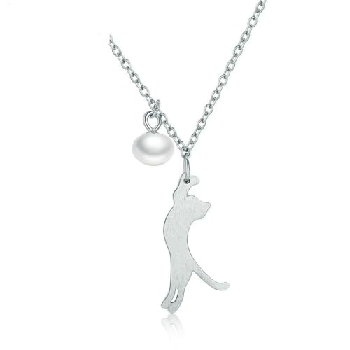 Collier chat argent et perle symbole de douceur pour elle