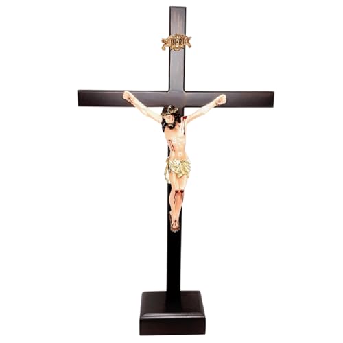 Crucifixo de Mesa Madeira Slim com Cristo em resina 40 cm