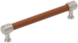 Signature Hardware 954069-6516 Lazzara 6-5/16 Inch Center to Center Cognac Leather Bar Cabinet Pull - Satin Nickel