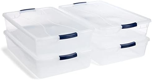 Rubbermaid Cleverstore Clear 41 Qt/10.25 Gal, Pack of 4 Stackable Plastic Containers with Durable Latching Clear Lids, Visible Storage, Great for Craft, Tool, and Toy Storage