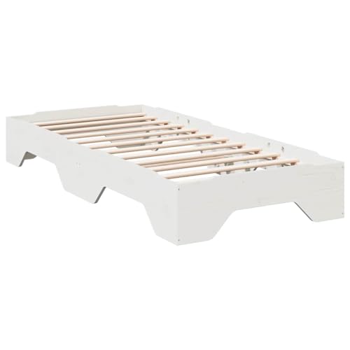 vidaXL Cadre de lit sans Matelas empilable Blanc 75x190 cm Bois Massif, lit empilable, Meuble de Chambre, lit en Bois, lit Simple empilable, sommier