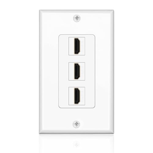 TNP HDMI Wall Plate (3 Port, White) HDMI Face Plate Socket Insert Jack Outlet Panel Mount Support 4K 60Hz HDR ARC/eARC Full HD 3D Ethernet High Speed Cable Extension Coupler f/Projector & Home