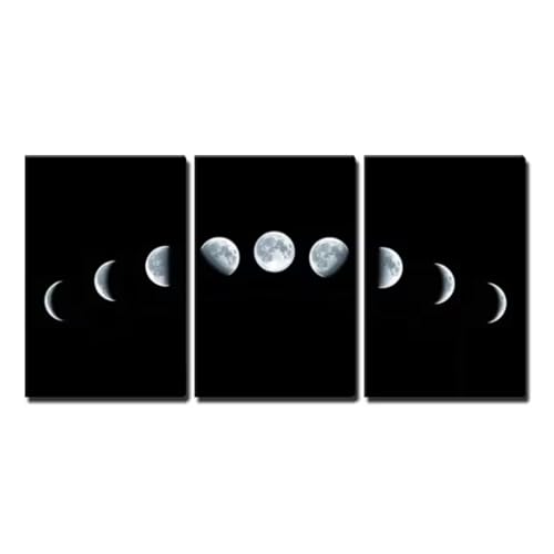 Peinture Toile Lune pour Habiller un Mur Vide Grand Triptyque Moderne Sans Cadre