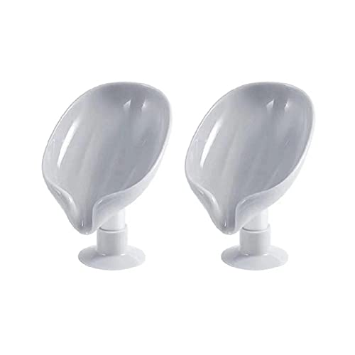 Lot de 2 porte-savon en forme de feuille - Pour salle de bain - Avec ventouse - Panier de rangement - Plateau - Accessoire de cuisine - Couleur : blanc Cover