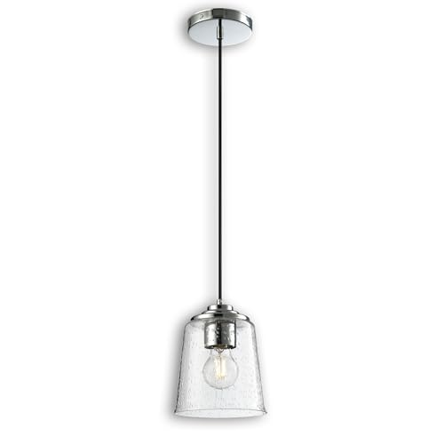LUXWELL Modern Bubble Glass Pendant Light, 6"x6"x7.5" Rain-Drop Glass Hanging Fixture with Chrome Finish Base, Adjustable 15"-72" Cord, E26 Socket for Dining Room, Vanity Area, or Bar – Frosted Chrome